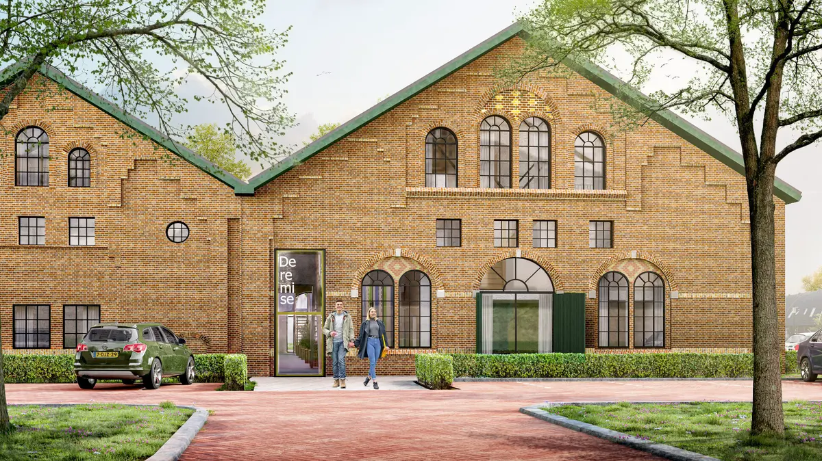 Impressie van nieuwbouwproject De Remise in Stiens: een gerenoveerde bakstenen loods met trapgevels